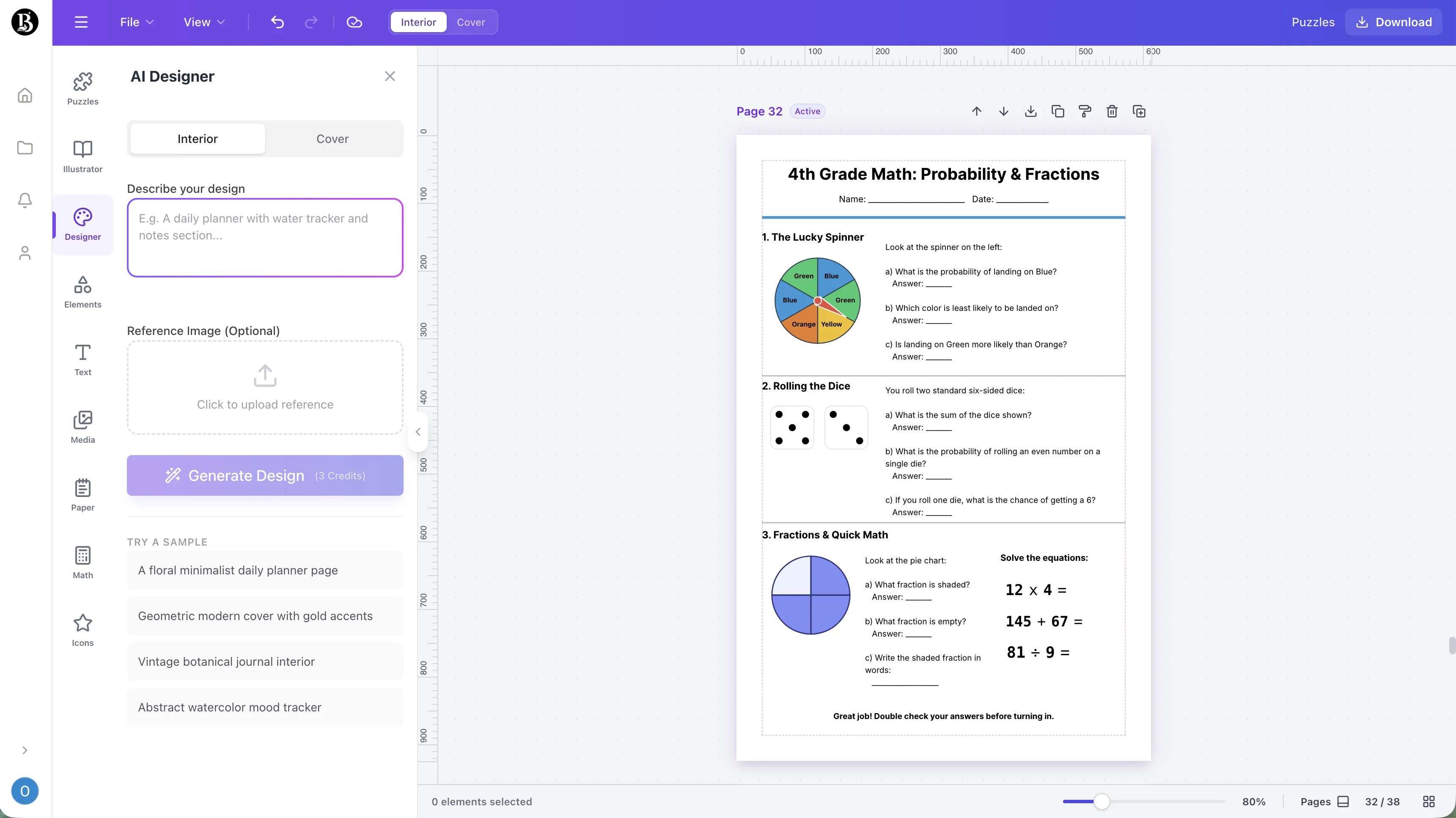 Screenshot of the Diseñador de interiores con IA workspace