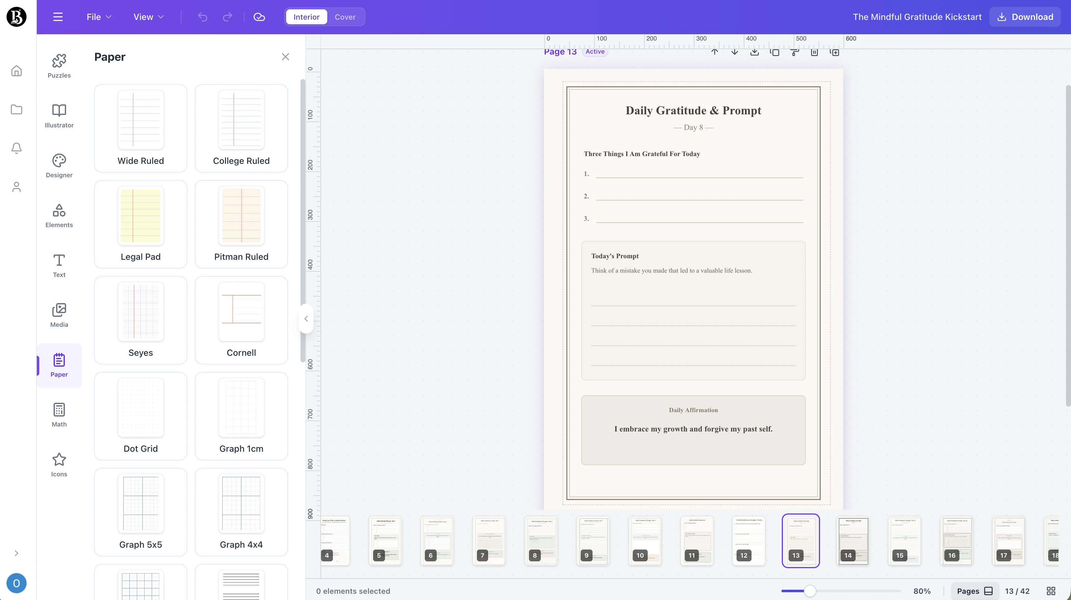 Screenshot of the Creador de diarios y agendas workspace