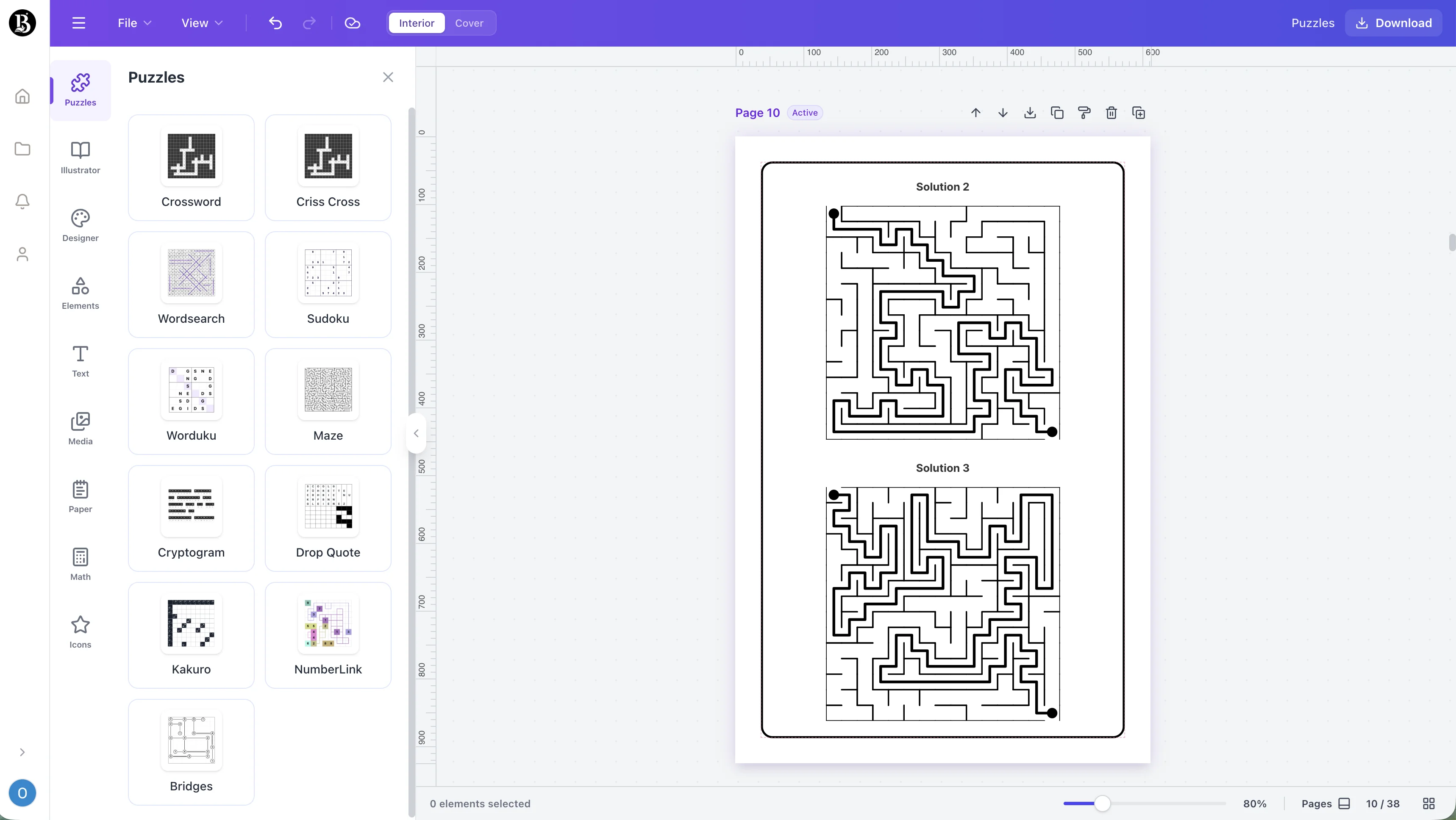 Screenshot of the Generador de laberintos workspace